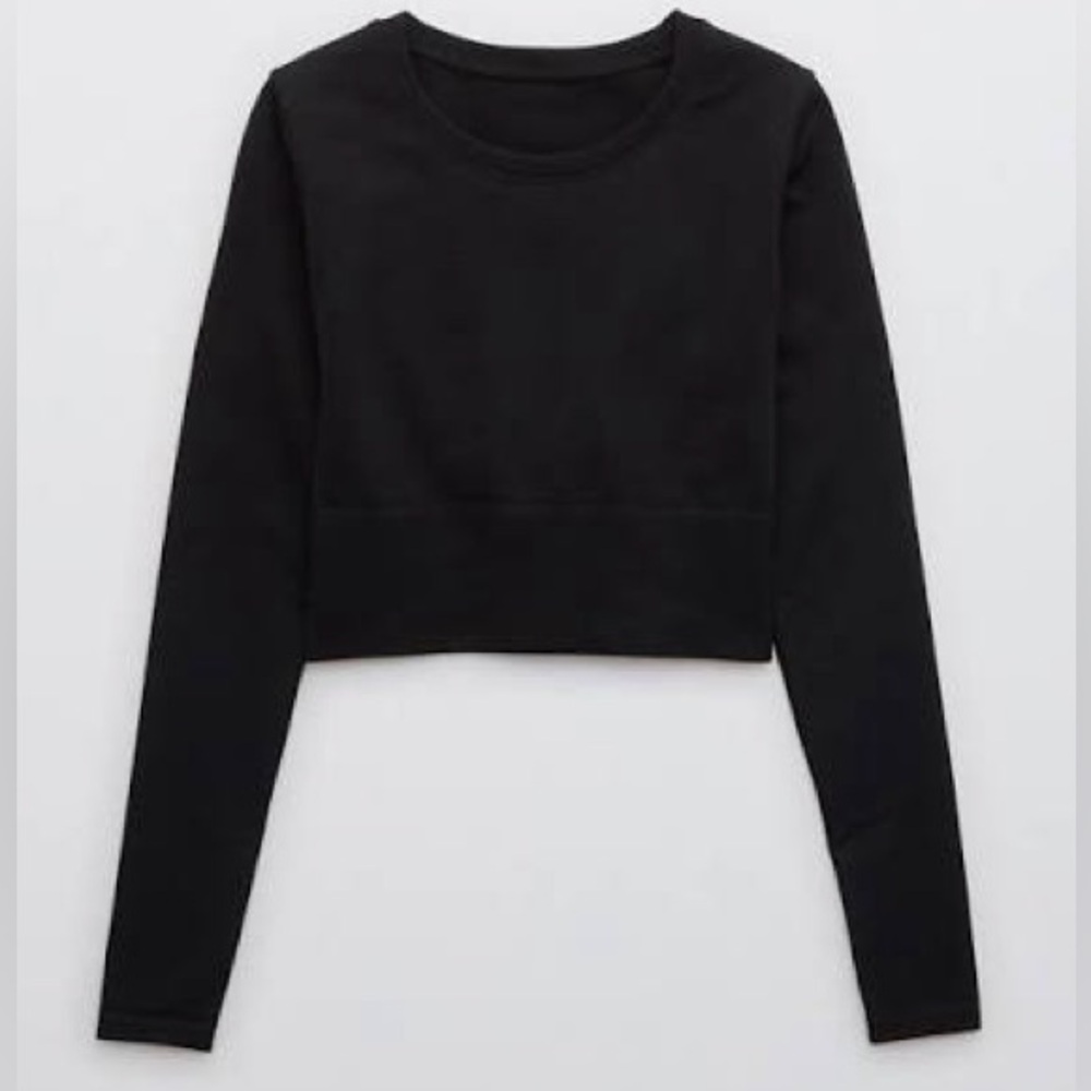 Aerie Offline Black Long Sleeve Crop Top